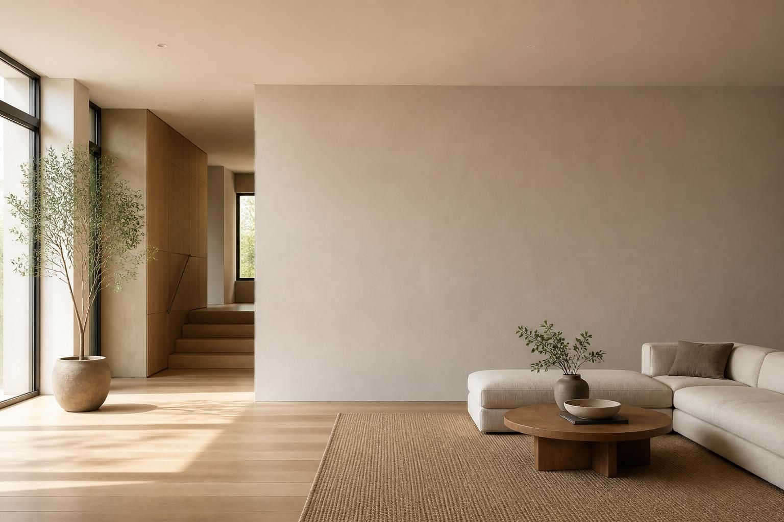 Calm modern interior with open space and soft natural light.